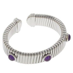 Colleen Lopez Stainless Steel Amethyst Tubogas Cuff 6-3/4"